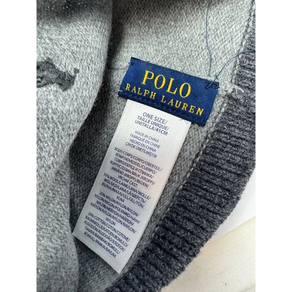 NWOT Polo Ralph Lauren Baby Beanie Gray Knit Wool Blend Logo One Size Winter M8